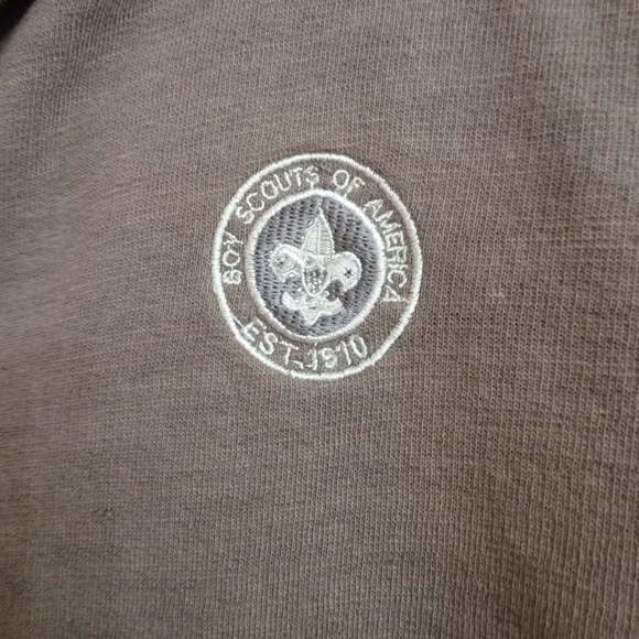BOY SCOUTS OF AMERICA Brown 1/4 Zip Pullover French Terry Sweatshirt Sz Sm adult - Picture 4 of 8